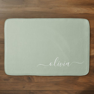 Sage Green Minimalistisch Modern Monogram Elegant Badematte
