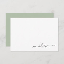 Sage Green Minimalistisch Modern Monogram Elegant Dankeskarte