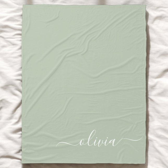 Sage Green Minimalistisch Modern Monogram Elegant Fleecedecke (Von Creator hochgeladen)