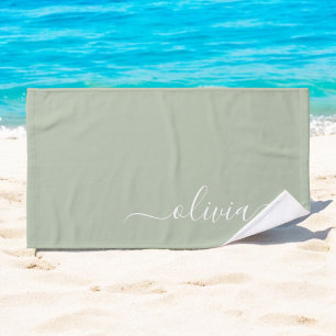 Sage Green Minimalistisch Modern Monogram Elegant Handtuch