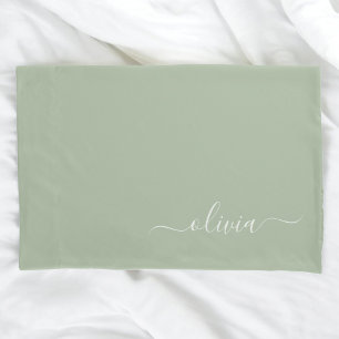 Sage Green Minimalistisch Modern Monogram Elegant Kissenbezug