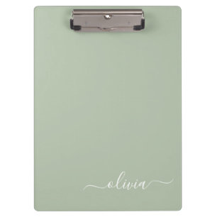 Sage Green Minimalistisch Modern Monogram Elegant Klemmbrett