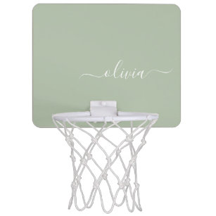 Sage Green Minimalistisch Modern Monogram Elegant Mini Basketball Netz