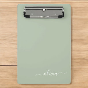 Sage Green Minimalistisch Modern Monogram Elegant Mini Klemmbrett