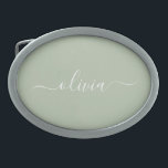 Sage Green Minimalistisch Modern Monogram Elegant Ovale Gürtelschnalle<br><div class="desc">Mit unserer Sage Green Minimalistisch Modern Monogram Elegant Collection: Erleben Sie Ihre Ästhetik mit ruhiger Eleganz und zeitloser Eleganz. Unsere Kollektion präsentiert minimalistische Designs in einer ruhigen, grünen Weiß, ergänzt durch raffinierte Monogramme, die auf Ihren persönlichen Stil zugeschnitten sind. Von der polierten Schreibwaren bis hin zu vielseitigem Zubehör, jedes Stück...</div>