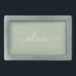 Sage Green Minimalistisch Modern Monogram Elegant Rechteckige Gürtelschnalle<br><div class="desc">Mit unserer Sage Green Minimalistisch Modern Monogram Elegant Collection: Erleben Sie Ihre Ästhetik mit ruhiger Eleganz und zeitloser Eleganz. Unsere Kollektion präsentiert minimalistische Designs in einer ruhigen, grünen Weiß, ergänzt durch raffinierte Monogramme, die auf Ihren persönlichen Stil zugeschnitten sind. Von der polierten Schreibwaren bis hin zu vielseitigem Zubehör, jedes Stück...</div>