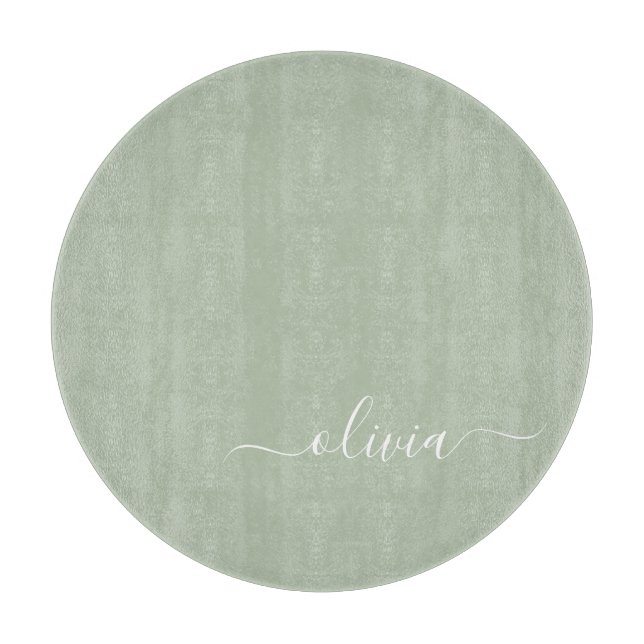 Sage Green Minimalistisch Modern Monogram Elegant Schneidebrett (Vorderseite)