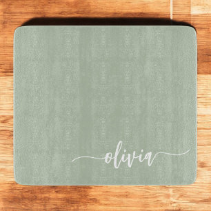 Sage Green Minimalistisch Modern Monogram Elegant Schneidebrett