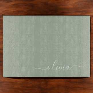 Sage Green Minimalistisch Modern Monogram Elegant Schneidebrett