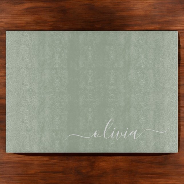 Sage Green Minimalistisch Modern Monogram Elegant Schneidebrett (Von Creator hochgeladen)