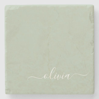 Sage Green Minimalistisch Modern Monogram Elegant Steinuntersetzer