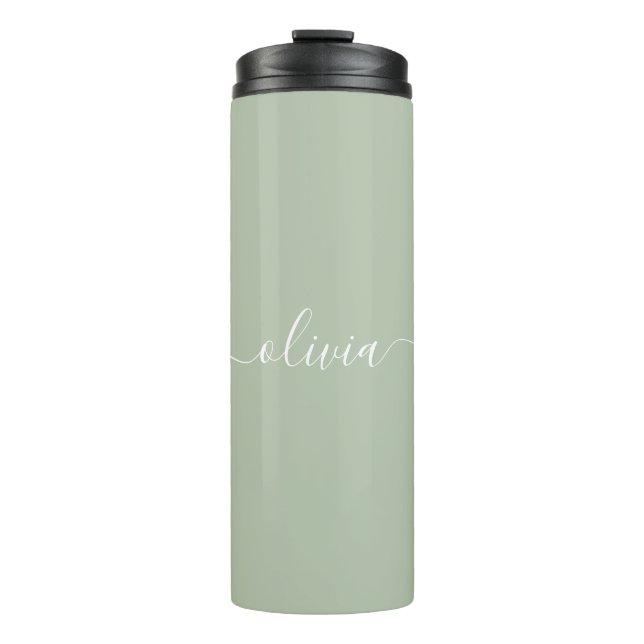 Sage Green Minimalistisch Modern Monogram Elegant Thermosbecher (Vorderseite)