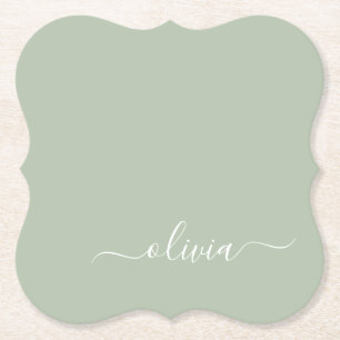 Sage Green Minimalistisch Modern Monogram Elegant Untersetzer