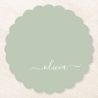 Sage Green Minimalistisch Modern Monogram Elegant