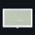 Sage Green Minimalistisch Modern Monogram Elegant Visitenkarten Dose<br><div class="desc">Mit unserer Sage Green Minimalistisch Modern Monogram Elegant Collection: Erleben Sie Ihre Ästhetik mit ruhiger Eleganz und zeitloser Eleganz. Unsere Kollektion präsentiert minimalistische Designs in einer ruhigen, grünen Weiß, ergänzt durch raffinierte Monogramme, die auf Ihren persönlichen Stil zugeschnitten sind. Von der polierten Schreibwaren bis hin zu vielseitigem Zubehör, jedes Stück...</div>