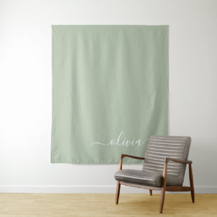 Sage Green Minimalistisch Modern Monogram Elegant Wandteppich