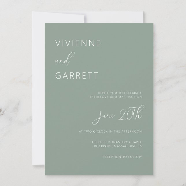 Sage Green Minimalistisch Modern Simple Wedding Einladung (Vorderseite)