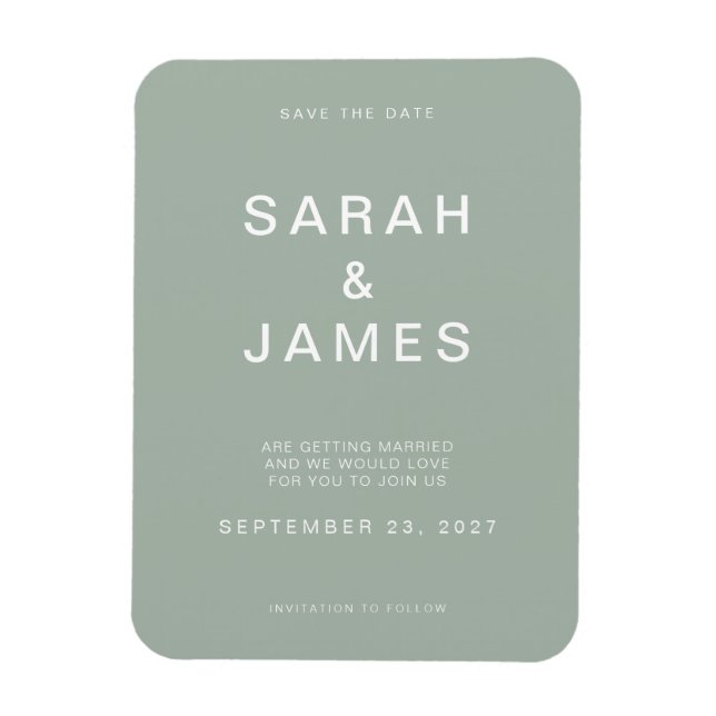 Sage Green Minimalistisch Modern Wedding Save the  Magnet (Vertikal)