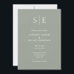 Sage Green Minimalistisch Monogram Wedding Einladung<br><div class="desc">Diese schicke,  minimalistische Hochzeitseinladung kann mit Ihren Monogramm-Initialen und den Einzelheiten des Hochzeitstages auf einem schlauen grünen Hintergrund personalisiert werden. Entwickelt von Thisisnotme©</div>