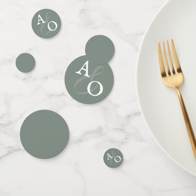 Sage Green Minimalistisch Monogram Wedding Konfetti (Gruppe)