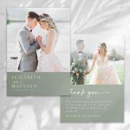 Sage Green Minimalistisch Script Foto Hochzeit Dankeskarte