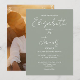 Sage Green Minimalistisch Script Foto Hochzeit Einladung