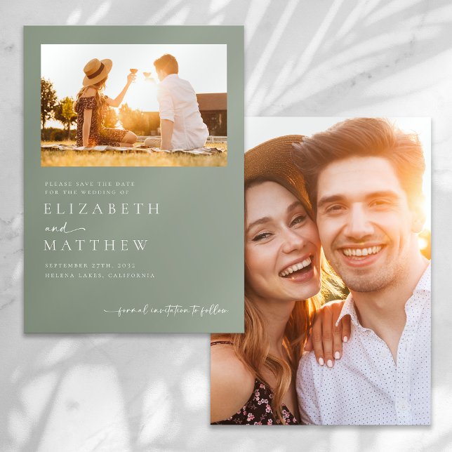 Sage Green Minimalistisch Script Foto Hochzeit Save The Date (Von Creator hochgeladen)