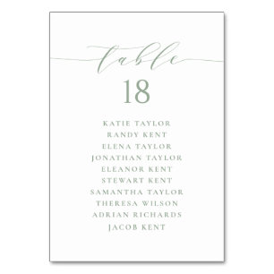 Sage Green Minimalistisch Script Wedding Plan Tischnummer