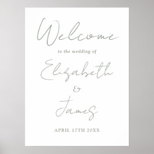 Sage Green Minimalistisch Script Wedding Willkomme Poster