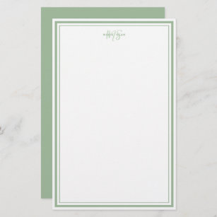 Sage Green Minimalistisch Simple Monogram Two Bord Briefpapier