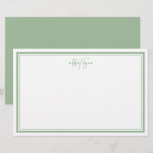 Sage Green Minimalistisch Simple Monogram Two Bord Briefpapier