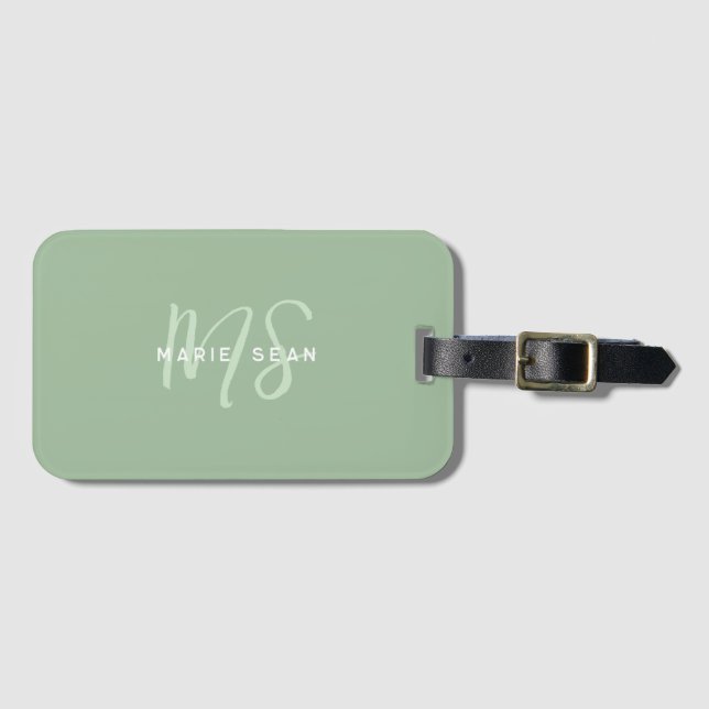Sage Green Minimalistisch Simple Two Monogram Gepäckanhänger (Vorderseite (Horizontal))