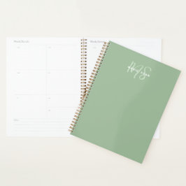 Sage Green Minimalistisch Simple Two Monogram Planer