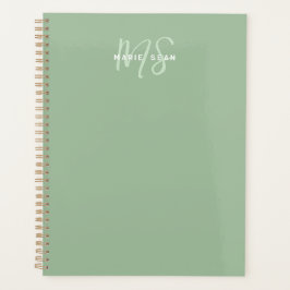 Sage Green Minimalistisch Simple Two Monogram Planer