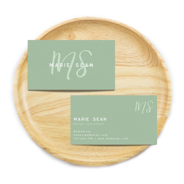 Sage Green Minimalistisch Simple Two Monogram Visitenkarte (Von Creator hochgeladen)