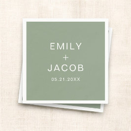 Sage Green Minimalistisch Simple White Wedding Serviette
