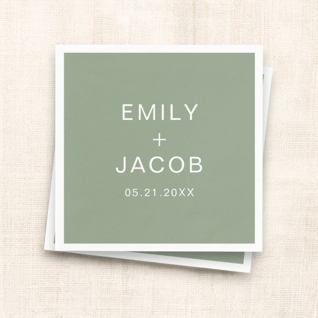 Sage Green Minimalistisch Simple White Wedding Serviette (Von Creator hochgeladen)