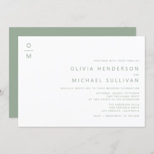 Sage Green Minimalistisch Typografy Monogram Weddi Einladung