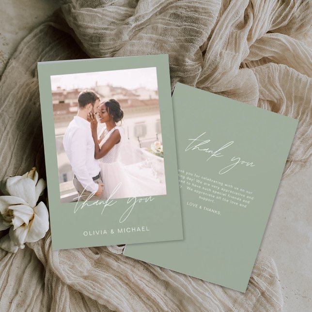 Sage Green Minimalistisch Wedding Danke Foto (Von Creator hochgeladen)