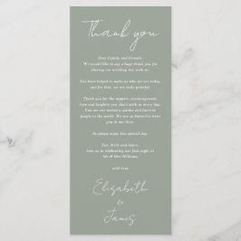 Sage Green Minimalistisch Wedding Danke Platzkarte Menükarte