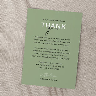Sage Green Minimalistisch Wedding Dankeschön Card Mitteilungskarte