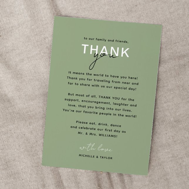 Sage Green Minimalistisch Wedding Dankeschön Card Mitteilungskarte (Von Creator hochgeladen)