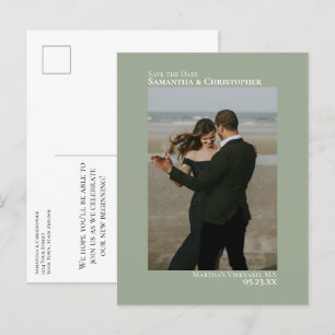 Sage Green Minimalistisch Wedding Foto Save the Da Ankündigungspostkarte