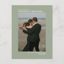 Sage Green Minimalistisch Wedding Foto Save the Da Ankündigungspostkarte