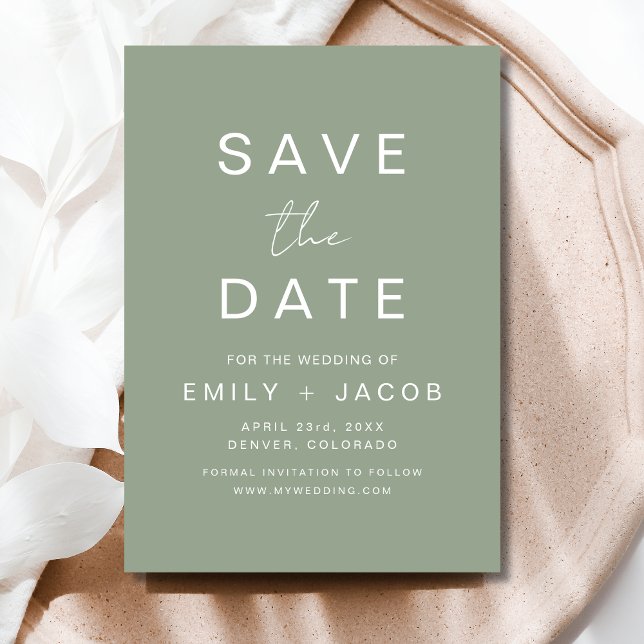 Sage Green Minimalistisch Wedding Save the Date Ca (Von Creator hochgeladen)