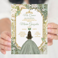 Sage Green Mis Quince 15 Anos Gold Crown Butterfly