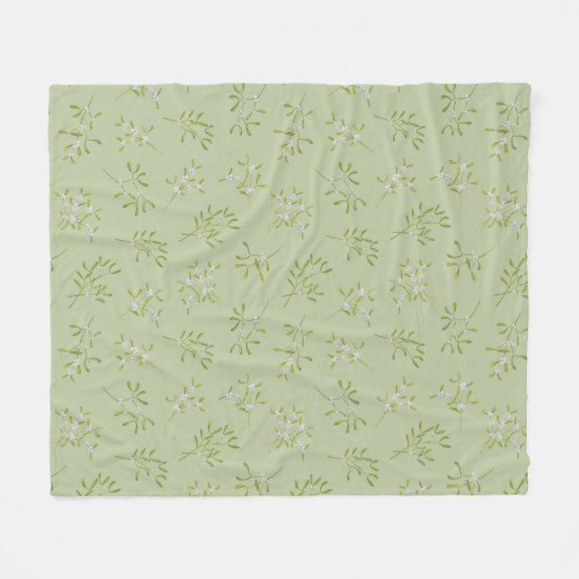 Sage Green Mistletoe Winter Fleece Blanket (Vorderseite (Horizontal))