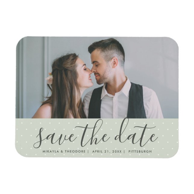 Sage Green mit Dots Save the Date Hochzeitsstift F Magnet (Horizontal)