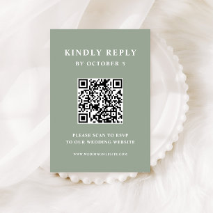 Sage Green mit elegantem Text QR-Code für Hochze RSVP Karte