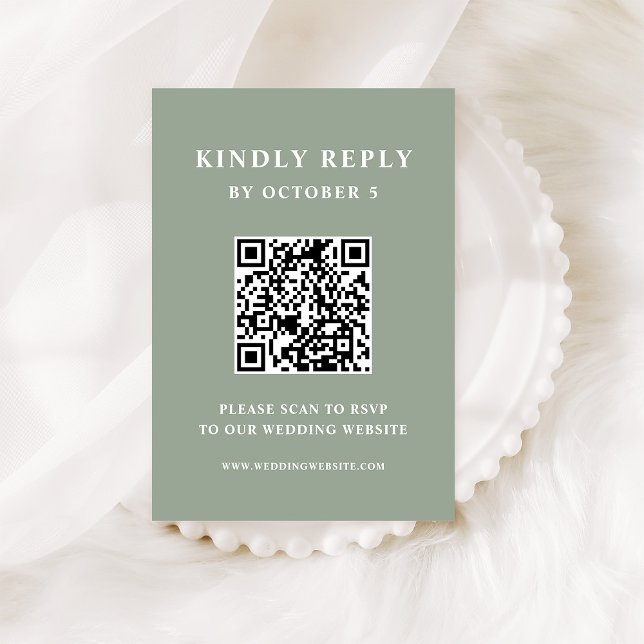 Sage Green mit elegantem Text | QR-Code für Hochze RSVP Karte (Von Creator hochgeladen)